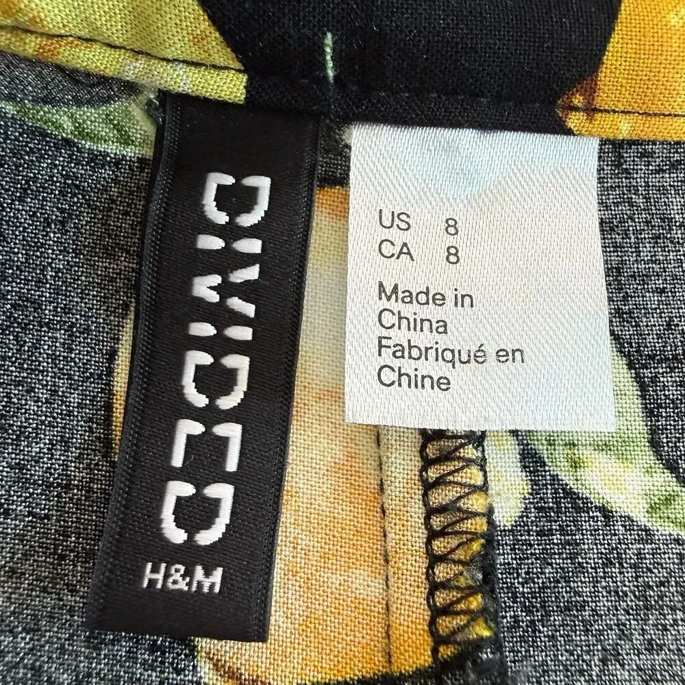 DIVIDED by H&M - Midi Skirt Women's Size 8 - Black Yellow Lemons Design Classic